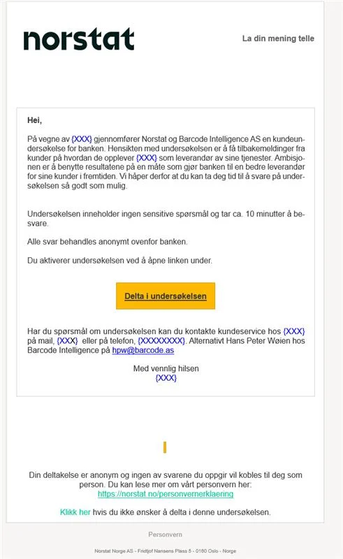 Slik ser mailen med årets kundeundersøkelse ut. Avsender er Norstat.