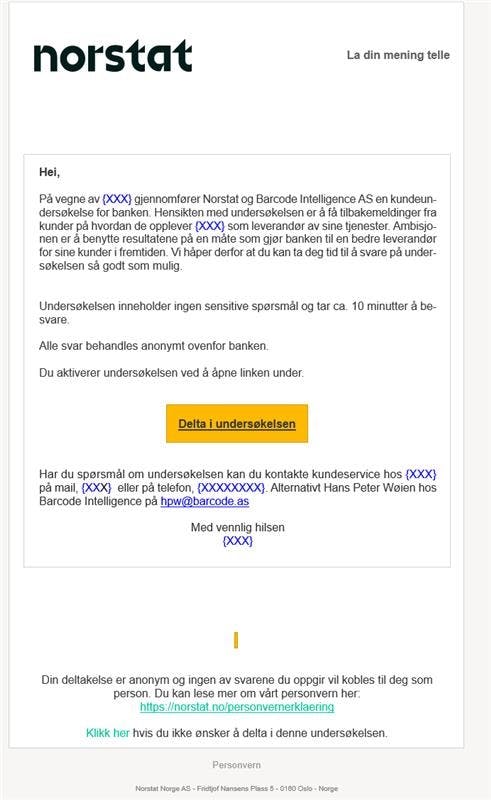 Slik ser mailen med årets kundeundersøkelse ut. Avsender er Norstat.