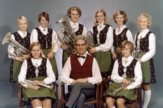 Tyrolergruppen til Kristiansand Skolemusikkorps i 1969.